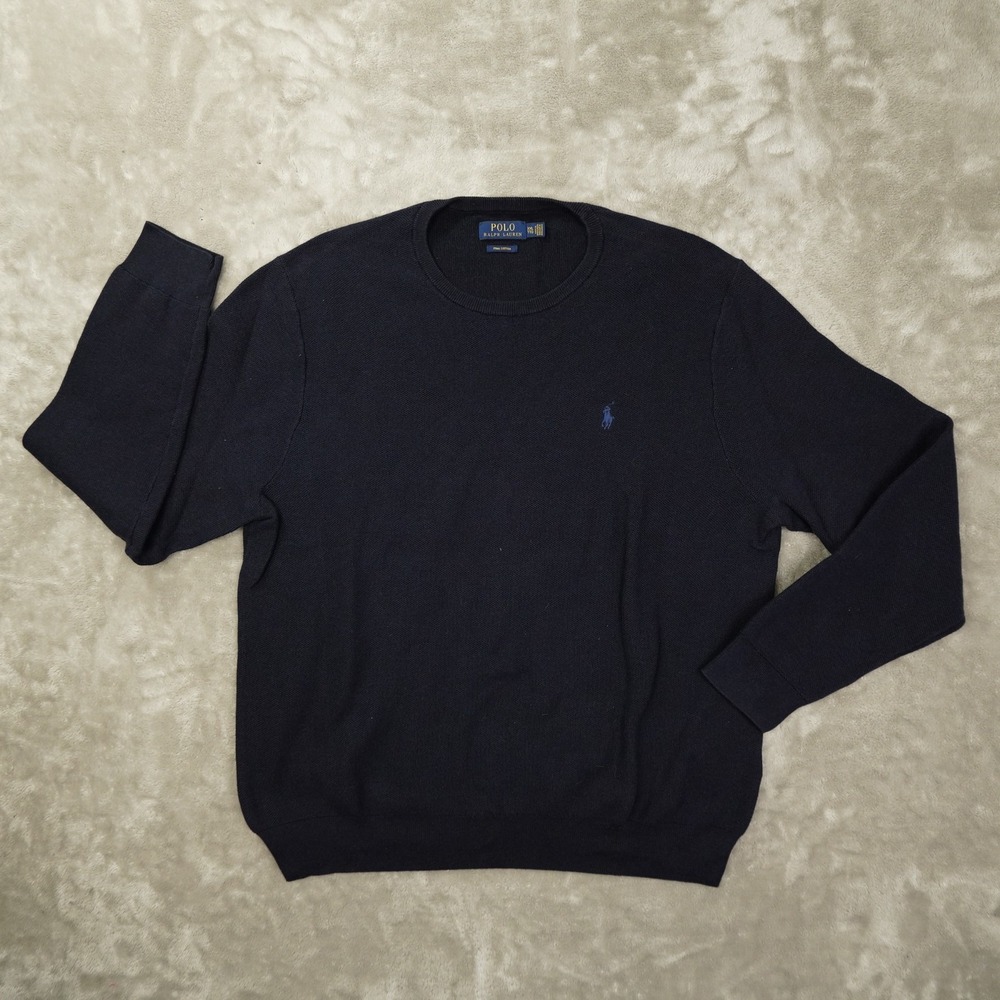 Polo Ralph Lauren Pima Cotton Crew Neck Sweater Men's XXL Navy Blue Mesh Knit